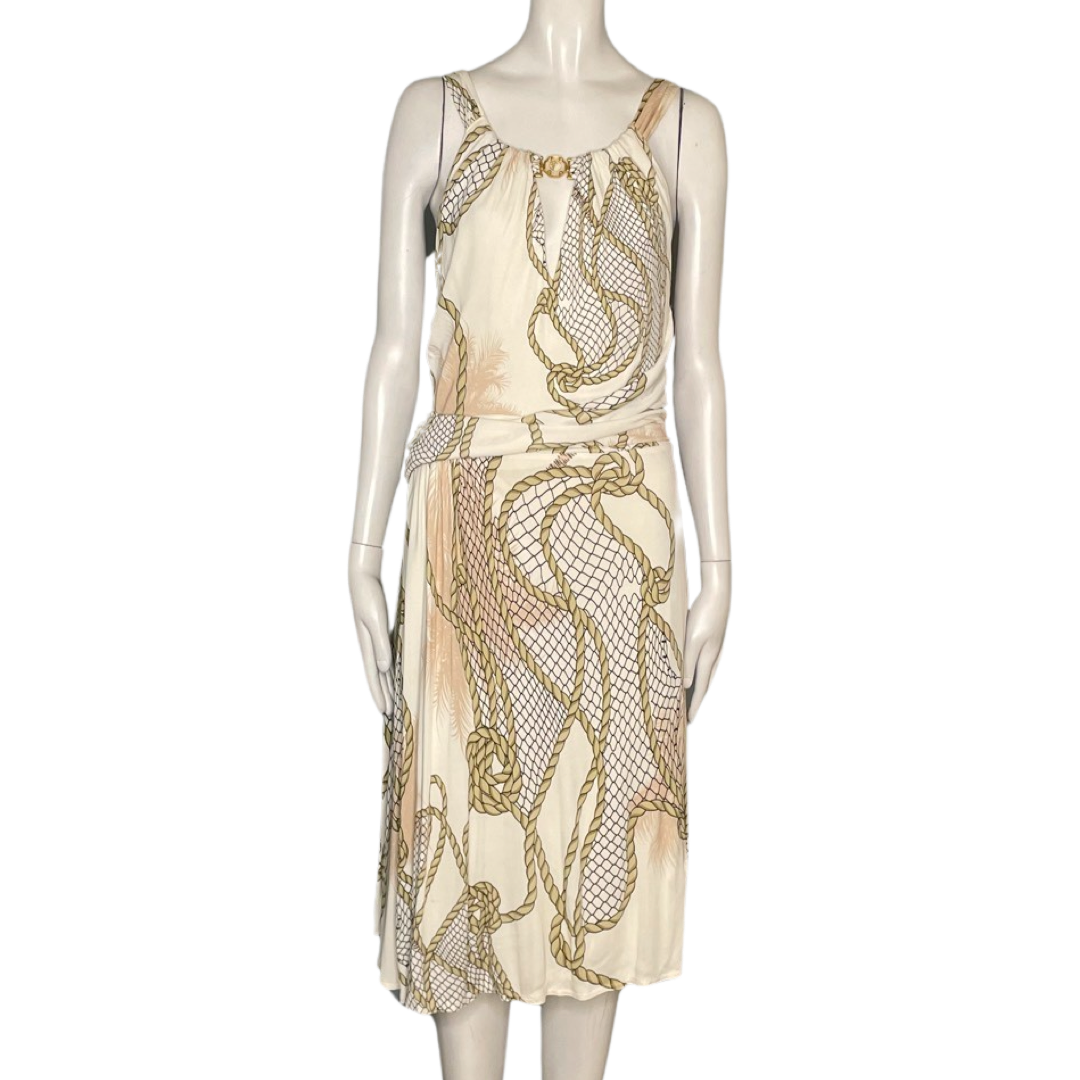 Vestido Versace Collection Midi  Estampado Cordones 
Blanco-Talla 44