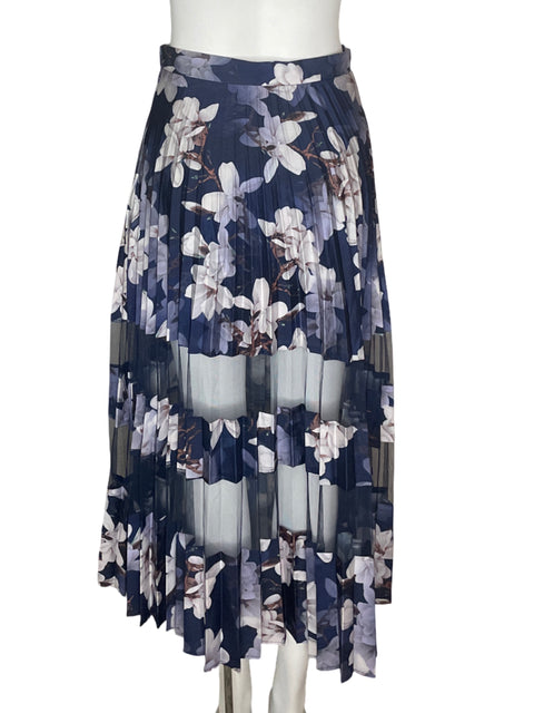 Falda Ina Plizada Estampada Azul- Talla S