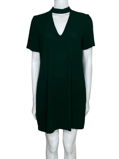 Vestido Zara Cuello Alto Escote V Verde-Talla S