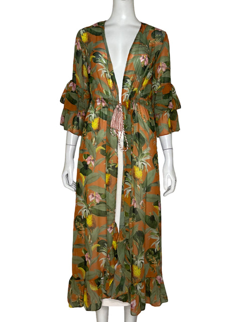 Kimono Palmacea Floral Verde-Talla S