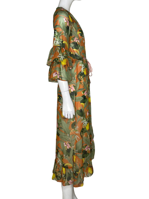 Kimono Palmacea Floral Verde-Talla S