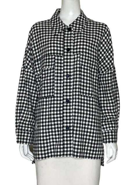 Camisa Zara Cuadros Oversized Negro-Talla M