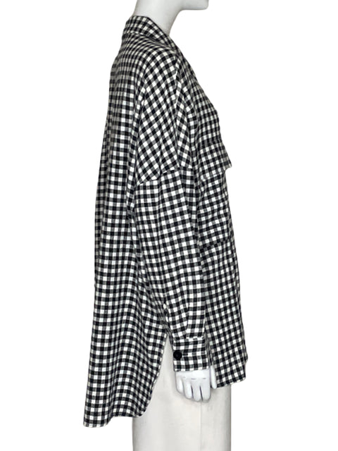 Camisa Zara Cuadros Oversized Negro-Talla M