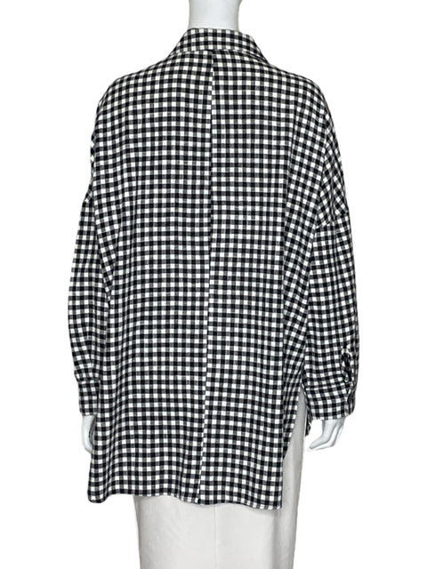 Camisa Zara Cuadros Oversized Negro-Talla M