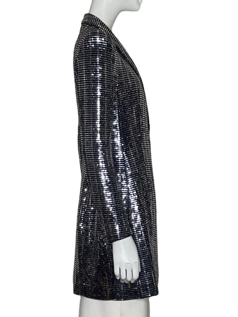 Blazer Zara Lentejuelas Largo Plateado-Talla S