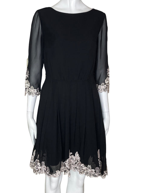 Vestido Ted Baker Encaje Mangas Negro- Talla 0