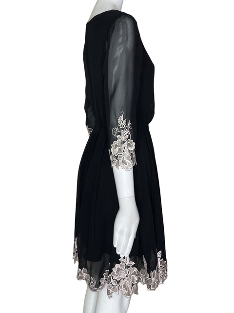 Vestido Ted Baker Encaje Mangas Negro- Talla 0