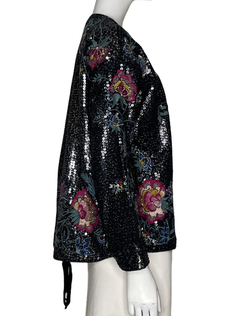 Chaqueta Zara TRF Lentejuelas Bordado Negro-Talla M