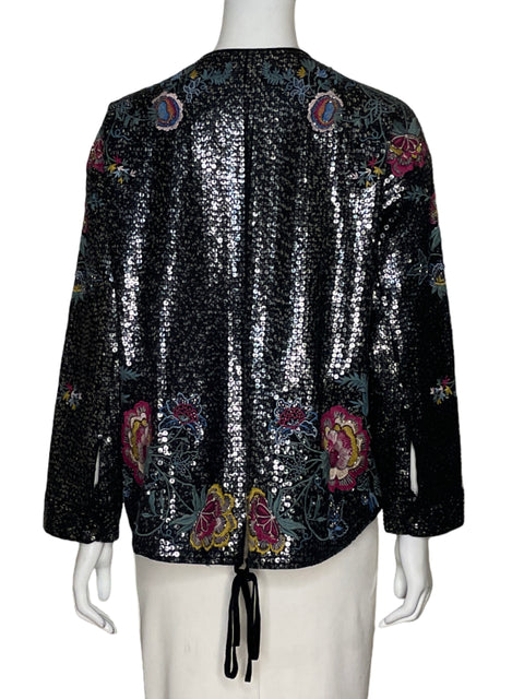 Chaqueta Zara TRF Lentejuelas Bordado Negro-Talla M