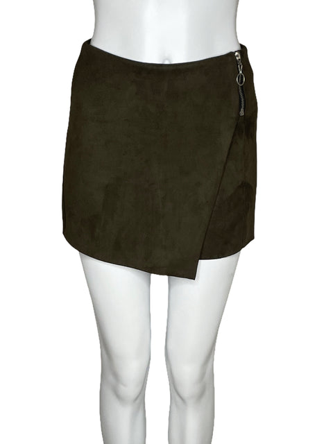 Falda Short Zara Zipper Verde-Talla XS