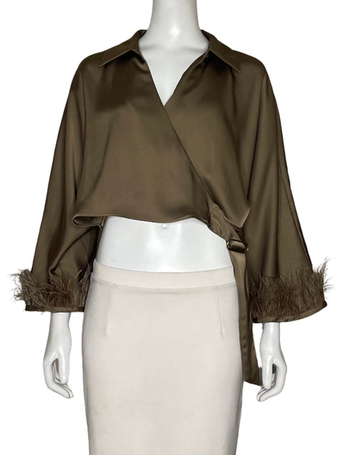 Blusa Zara Crop Plumas Marròn-Talla M