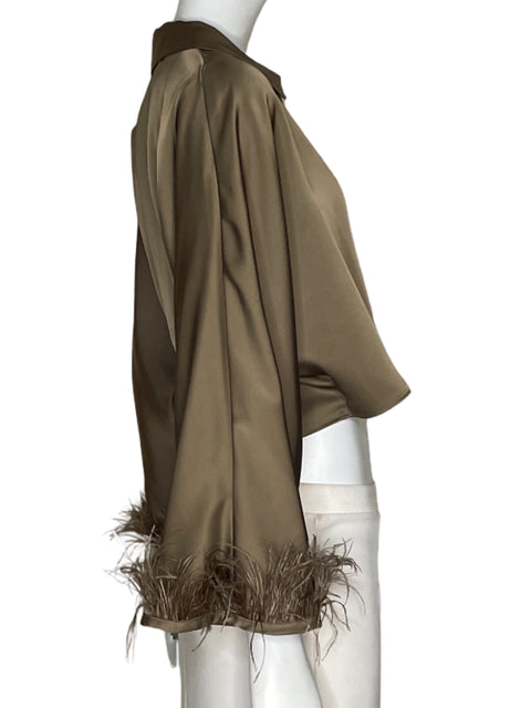 Blusa Zara Crop Plumas Marròn-Talla M