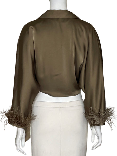 Blusa Zara Crop Plumas Marròn-Talla M