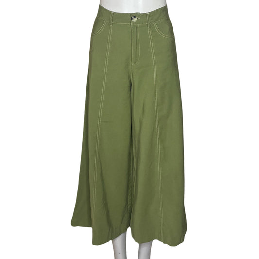 Pantalon Zara Lineas Hilo Verde-Talla XS