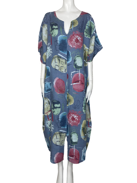 Vestido Made In Italy Estampado Abstracto Azul-Talla L