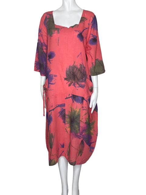 Vestido Cristina Vergani Bolsillo Estampado Rosado-Talla L