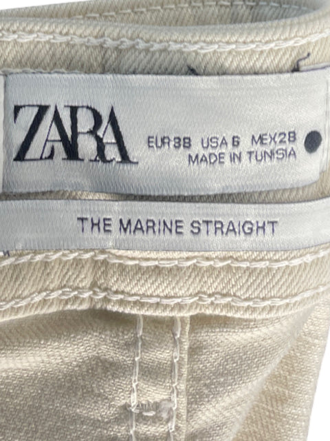 Pantalon Zara Recto Denim Beige-Talla 6