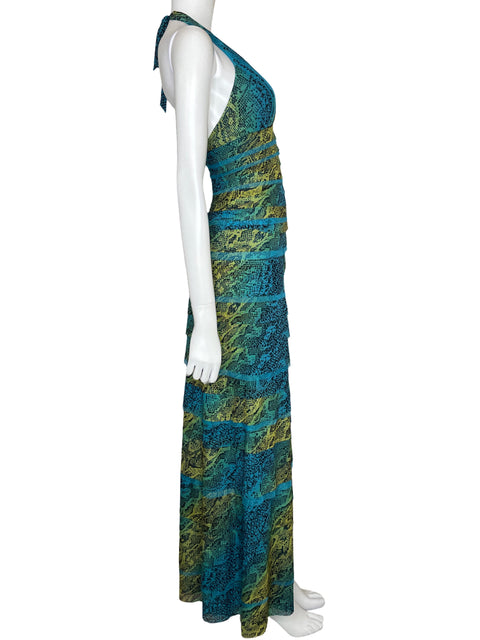 Vestido BCBG Vuelos Estampado Halter Azul-Talla 0