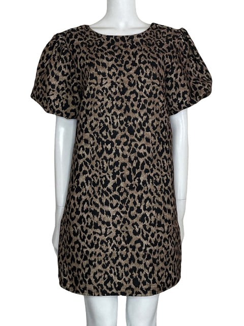 Vestido Lalavon Animal Print Mangas Puff Marrón-Talla S