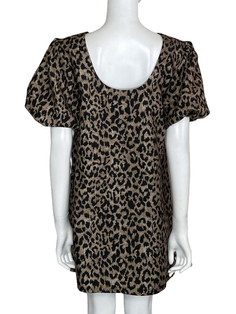 Vestido Lalavon Animal Print Mangas Puff Marrón-Talla S