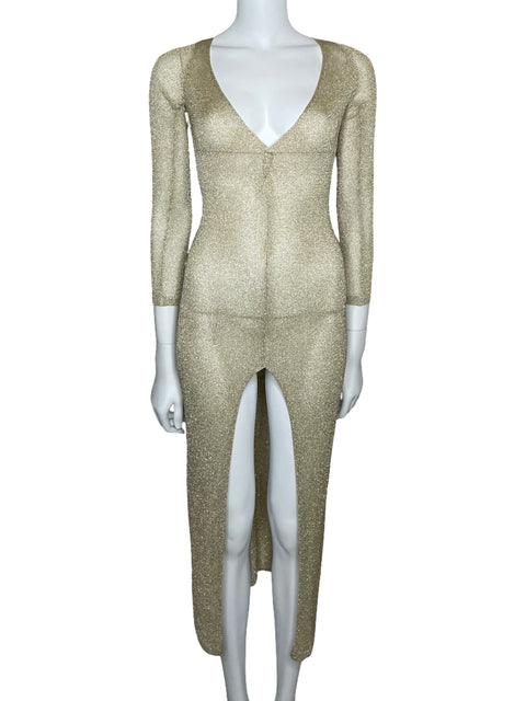 Vestido Flook Maxi Manga Larga Dorado-Talla XS