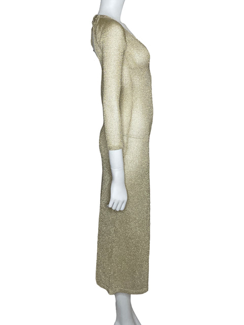 Vestido Flook Maxi Manga Larga Dorado-Talla XS