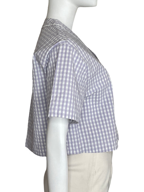 Camisa Crop Top Zara Cuadros Morado-Talla S