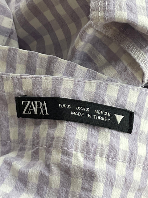 Camisa Crop Top Zara Cuadros Morado-Talla S