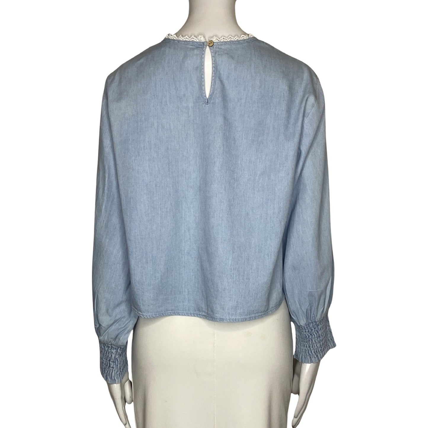 Blusa Zara Cuello Encaje Jeans Azul-Talla XS