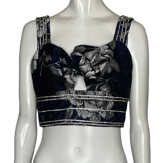 Top Abs Allen Schwartz Pedreria Flores Azul-Talla M