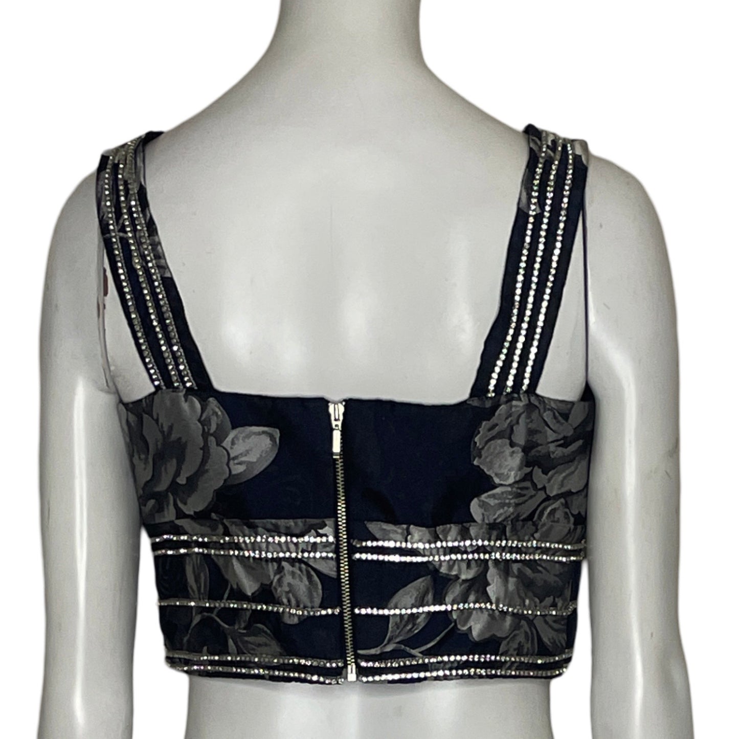 Top Abs Allen Schwartz Pedreria Flores Azul-Talla M