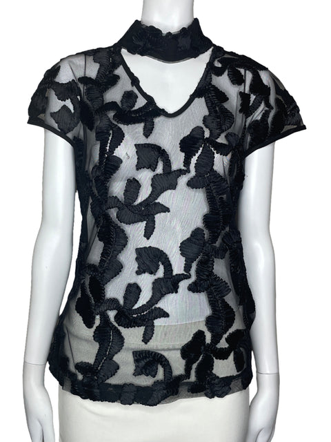 Blusa Gracia Encaje Transparente Negro-Talla L