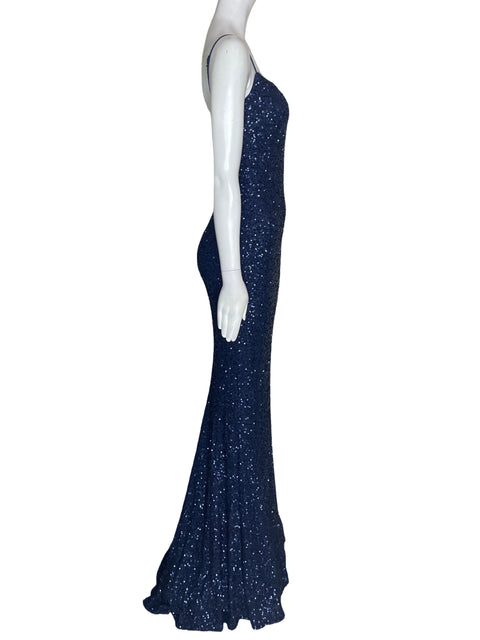 Vestido De Fiesta La Femme Lentejuelas Tiras Azul - Talla 0