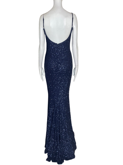 Vestido De Fiesta La Femme Lentejuelas Tiras Azul - Talla 0