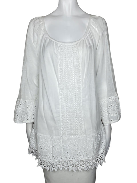 Blusa Made In Italy Troquelado Blanco-Talla M