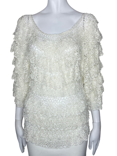 Blusa Area A Crochet Mangas Blanco-Talla L