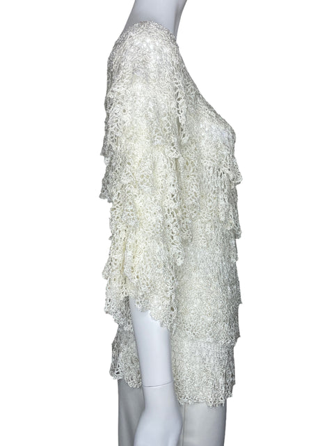 Blusa Area A Crochet Mangas Blanco-Talla L