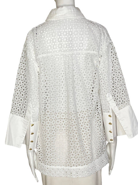 Camisa Aje Tejida Boton Dorado Blanco- Talla 10