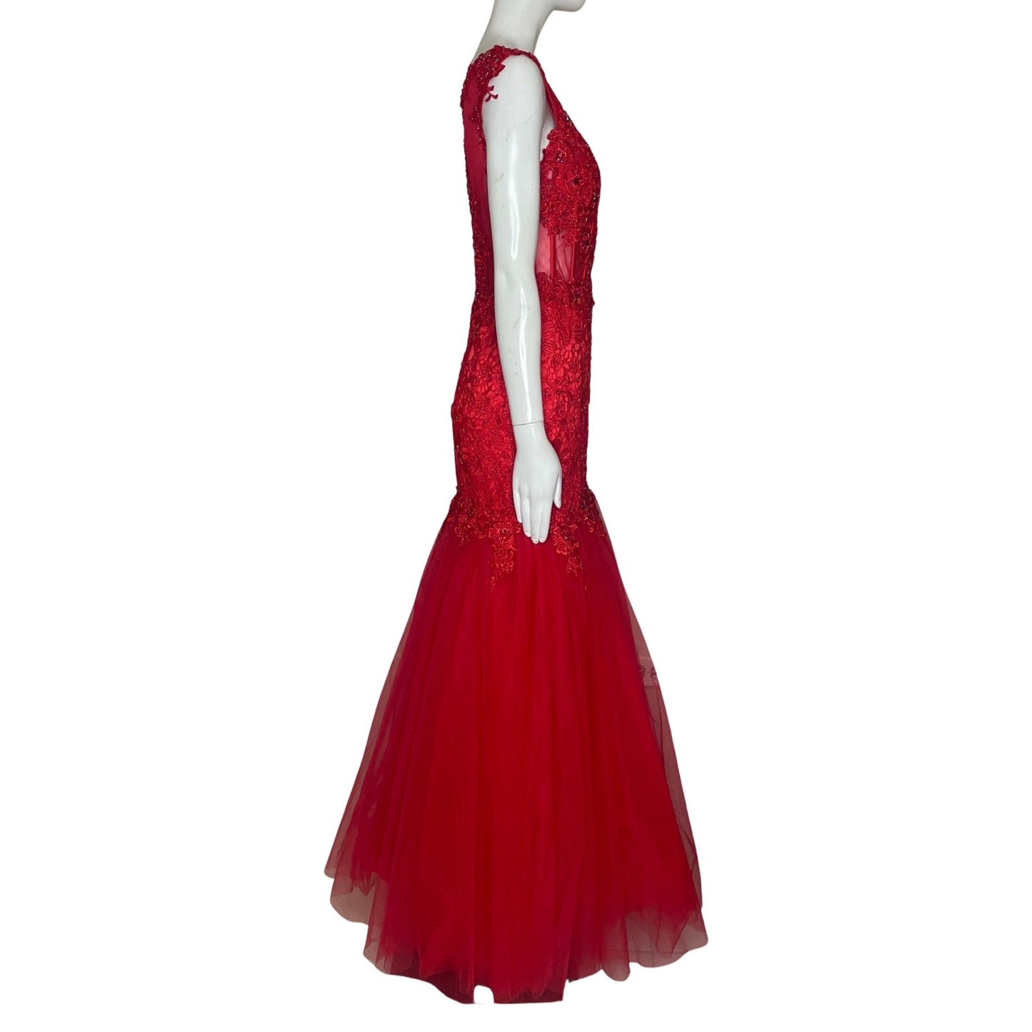 Vestido Tesoro TPS Pedreria Encaje Rojo-Talla M