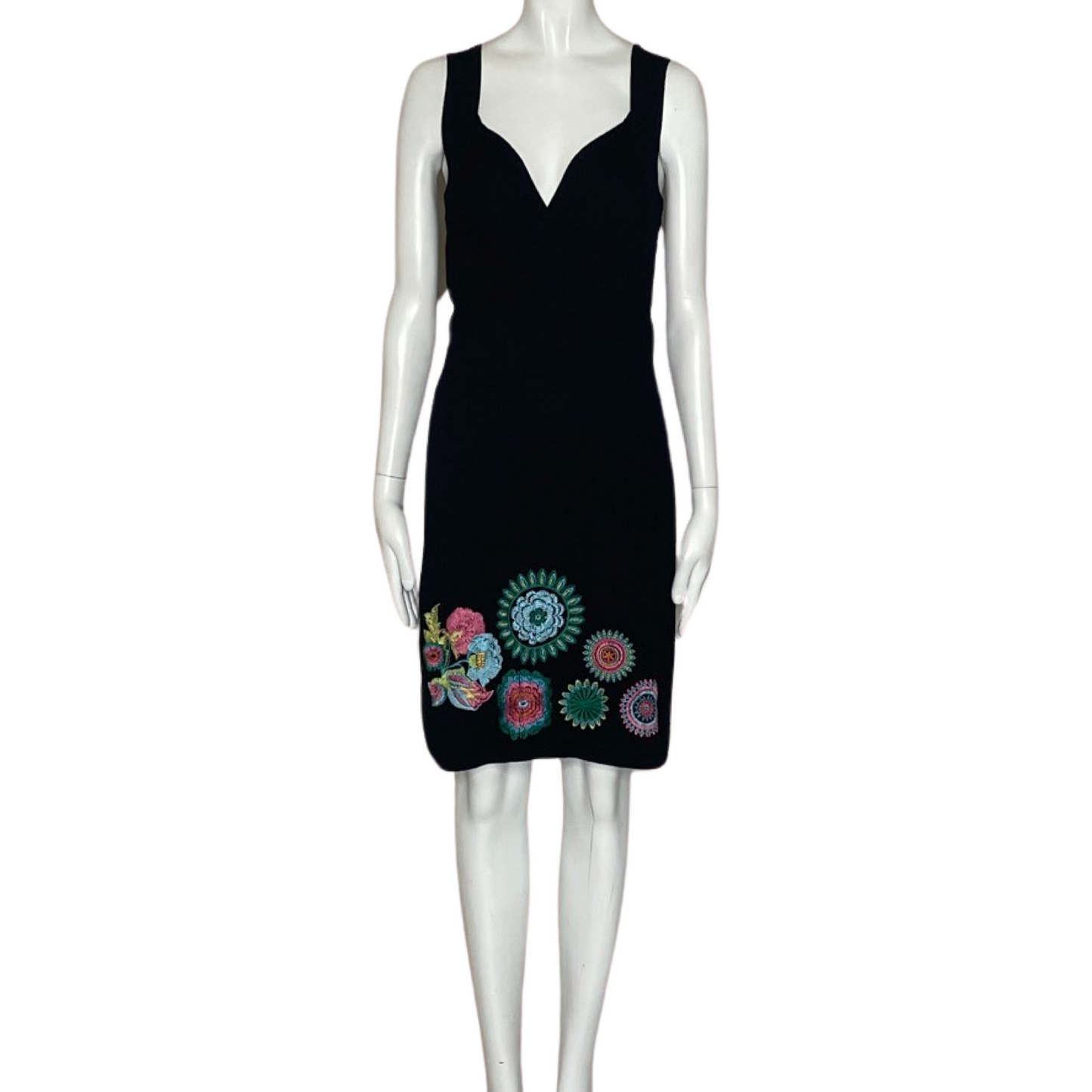 Vestido Desigual Punto Bordado Flores Negro Talla M The Preloved Shop