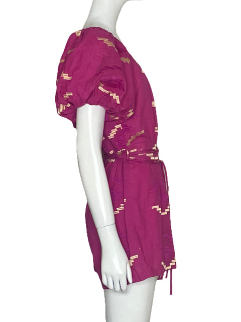 Romper Bonage Mangas Puff 
Bordado Rosado-Talla S
