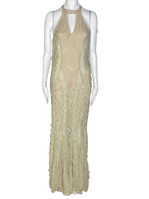 Vestido Gold Label Noche Tejido Beige- Talla M