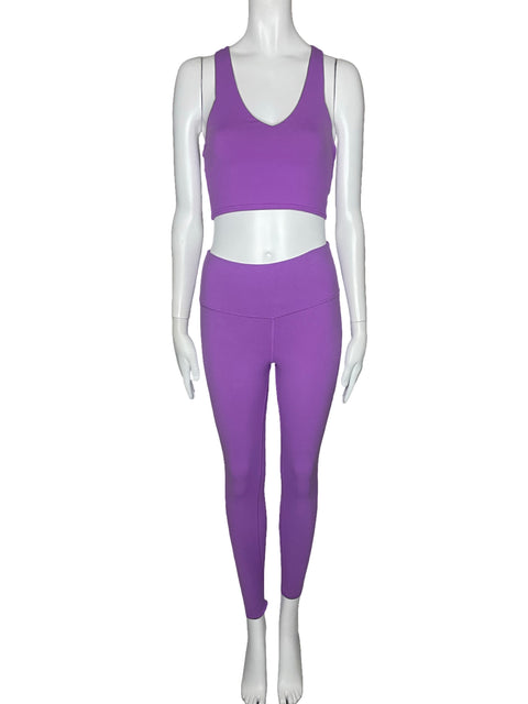 Set Alo Yoga Top Cuello V + Leggins Rosado-Talla S