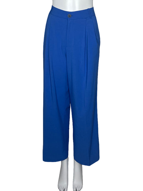 Pantalón Zara Palazzon Pinzas Azul-Talla S