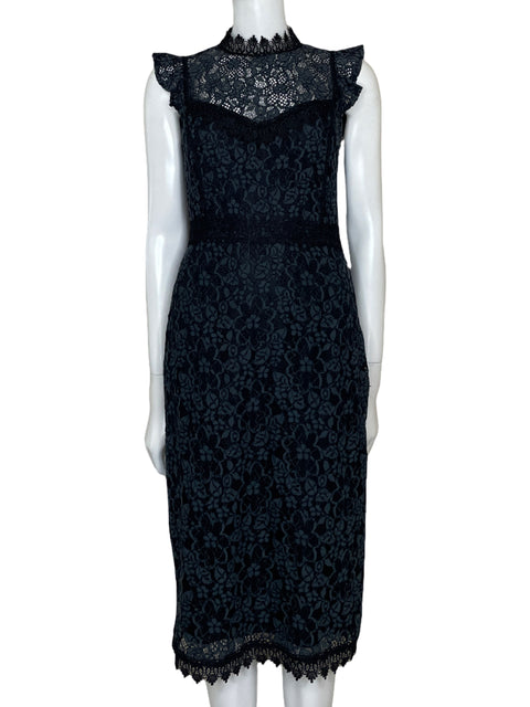 Vestido Zara Encaje Midi Azull-Talla S