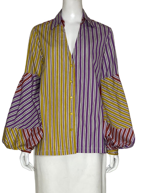 Camisa Silvia Tcherassi Rayas Abullonado Marrón-Talla S