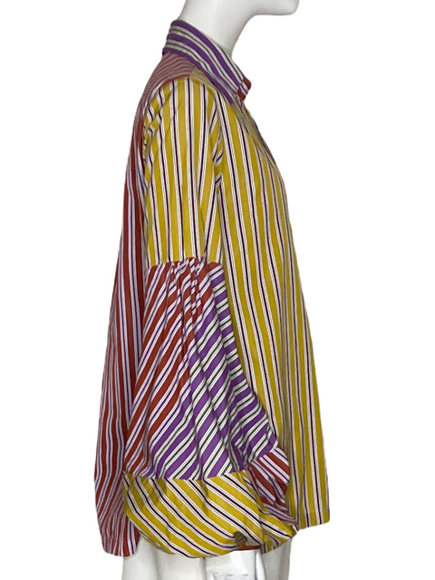 Camisa Silvia Tcherassi Rayas Abullonado Marrón-Talla S