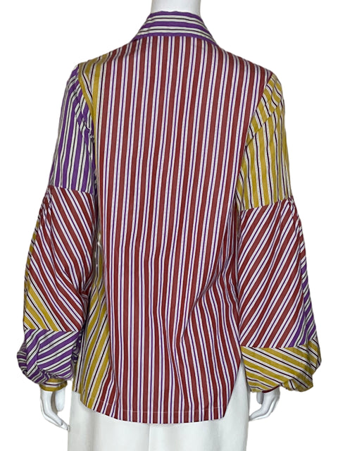 Camisa Silvia Tcherassi Rayas Abullonado Marrón-Talla S