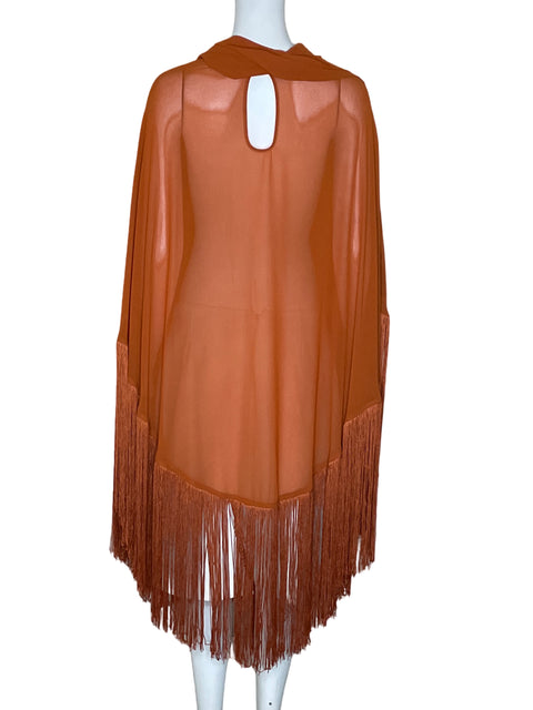 Poncho Zara Flecos Marrón- Talla M