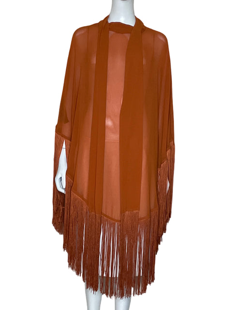 Poncho Zara Flecos Marrón- Talla M